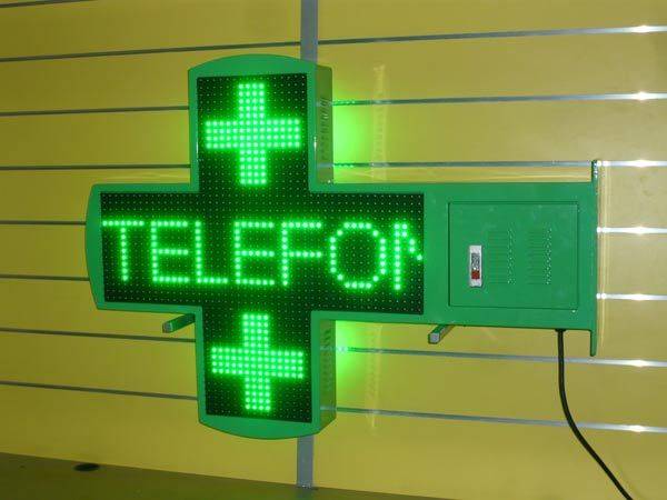 Cruz Verde para Farmacia 100x100 cm. P20 LED verde de alto brillo con WiFi